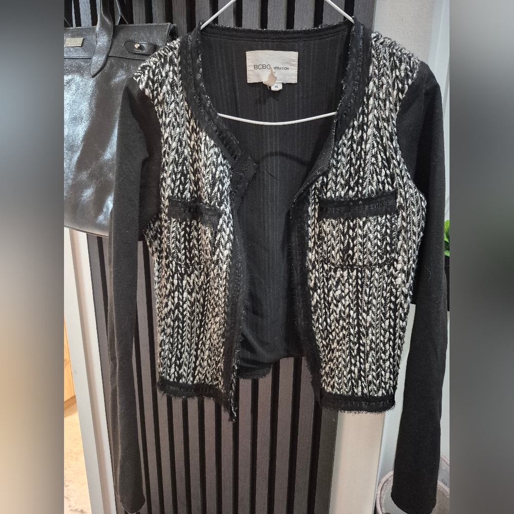 BCBG Black and White Tweed Jacket